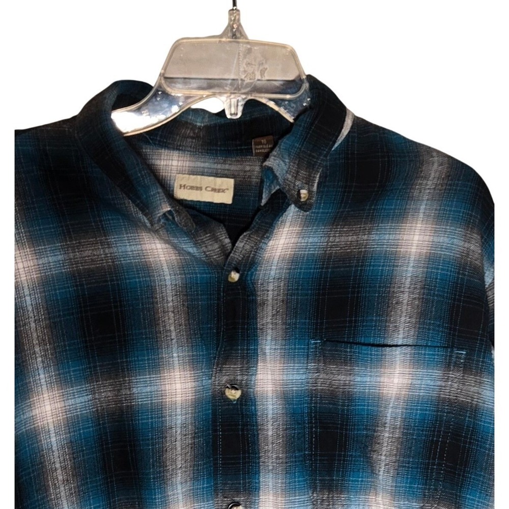 Hobbs Creek Mens Blue Black‎ Plaid Flannel Button Down Shirt XL Outdoors Camping